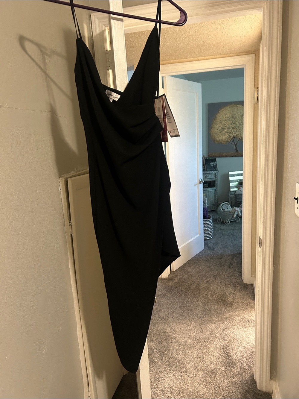 Emerald Sundae Black Asymmetrical Cowl Slip Dress